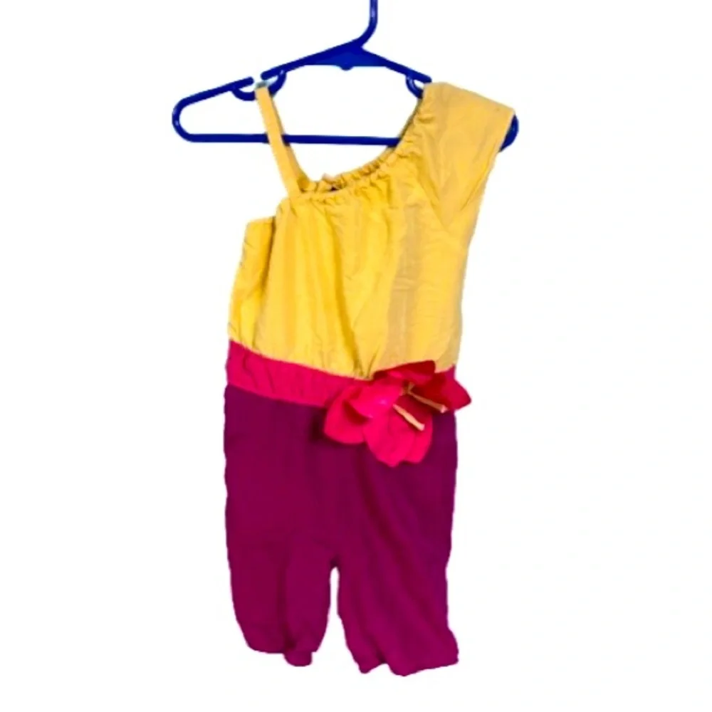 Gap Yellow Pink & Magenta Colorblock Floral Cropped Jumpsuit Girls Size 18-24M